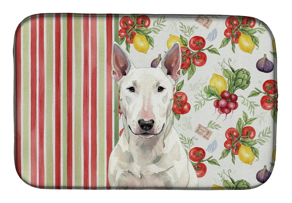 White Bull Terrier Vegetables Dish Drying Mat Absorbent Dish Drying Mat Pad for Kitchen Counter Dish Drainer Mat for Countertop, 14 x 21", Multicolor