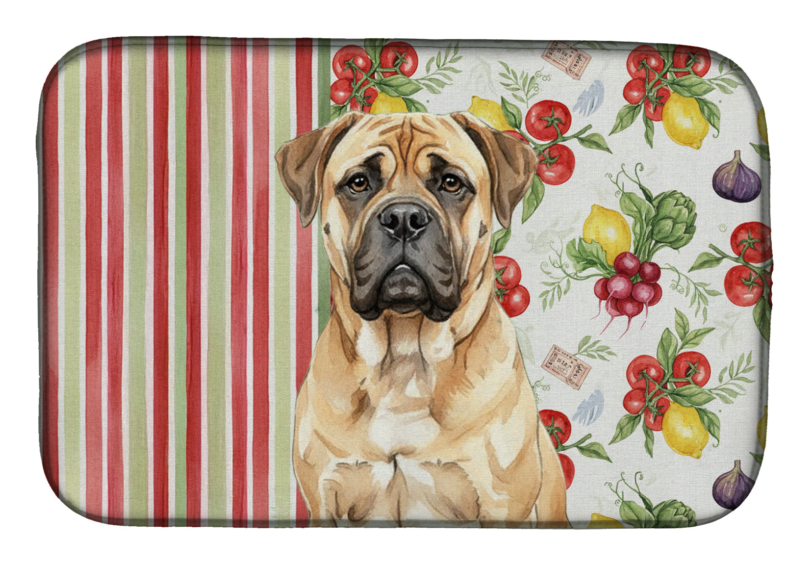 Bullmastiff Vegetables Dish Drying Mat Absorbent Dish Drying Mat Pad for Kitchen Counter Dish Drainer Mat for Countertop, 14 x 21", Multicolor