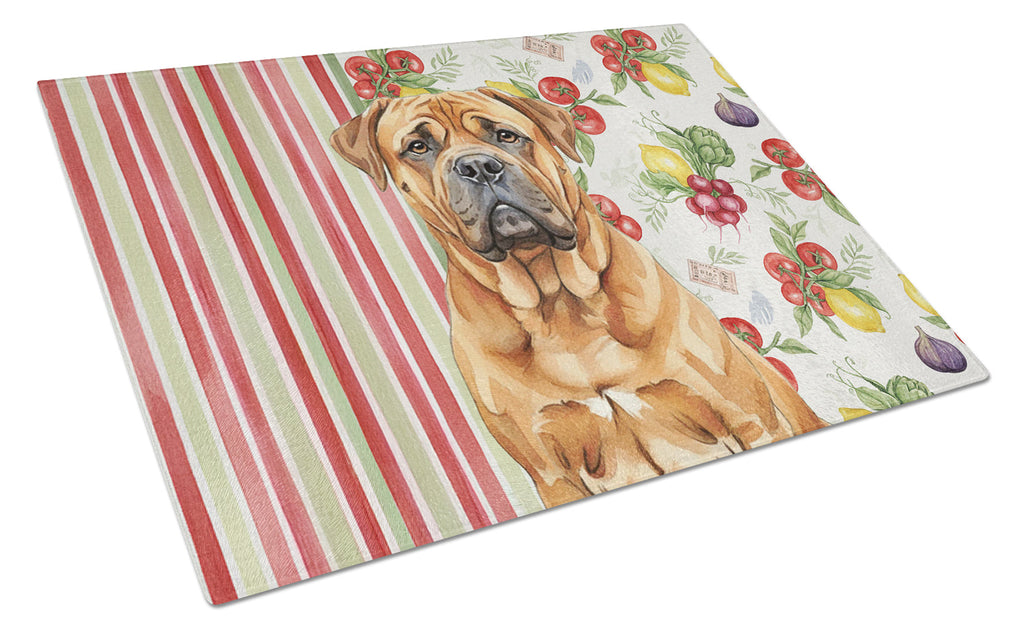 Red Bullmastiff Vegetables Cutting Board Tempered Glass Kitchen Cutting Surface, Heat Resistant Chopping, Non-Slip Feet, Food Prep & Serving