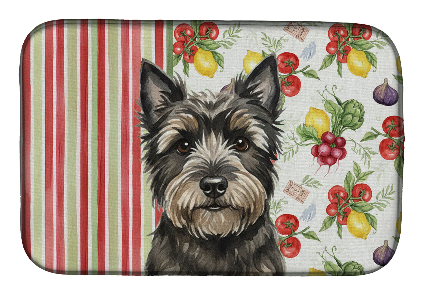 Black Cairn Terrier Vegetables Dish Drying Mat Absorbent Dish Drying Mat Pad for Kitchen Counter Dish Drainer Mat for Countertop, 14 x 21", Multicolor