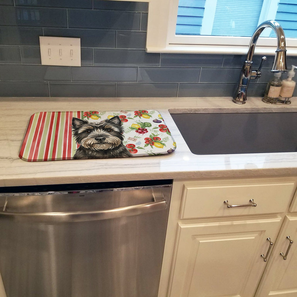 Black Cairn Terrier Vegetables Dish Drying Mat Absorbent Dish Drying Mat Pad for Kitchen Counter Dish Drainer Mat for Countertop, 14 x 21", Multicolor