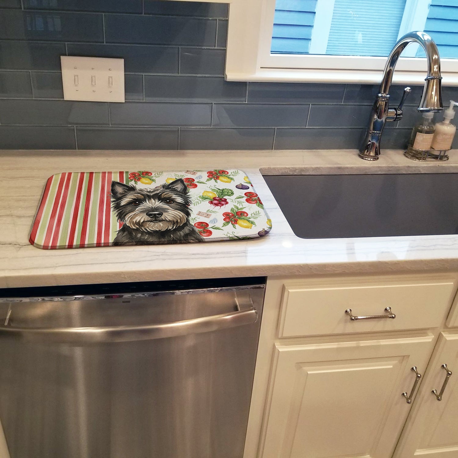 Black Cairn Terrier Vegetables Dish Drying Mat Absorbent Dish Drying Mat Pad for Kitchen Counter Dish Drainer Mat for Countertop, 14 x 21", Multicolor