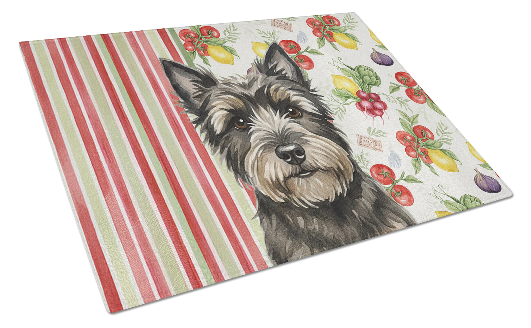 Black Cairn Terrier Vegetables Cutting Board Tempered Glass Kitchen Cutting Surface, Heat Resistant Chopping, Non-Slip Feet, Food Prep & Serving