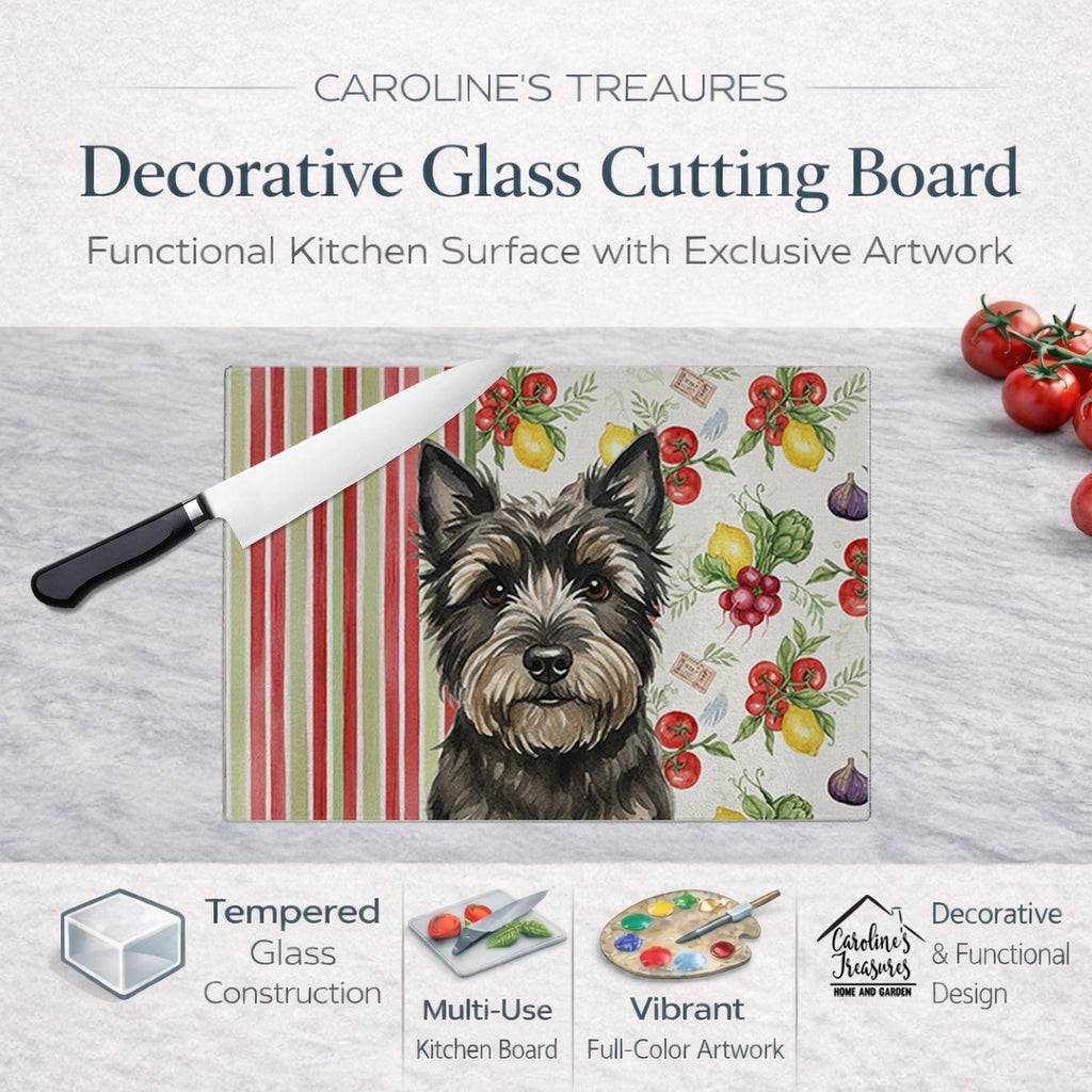 Black Cairn Terrier Vegetables Cutting Board Tempered Glass Kitchen Cutting Surface, Heat Resistant Chopping, Non-Slip Feet, Food Prep & Serving