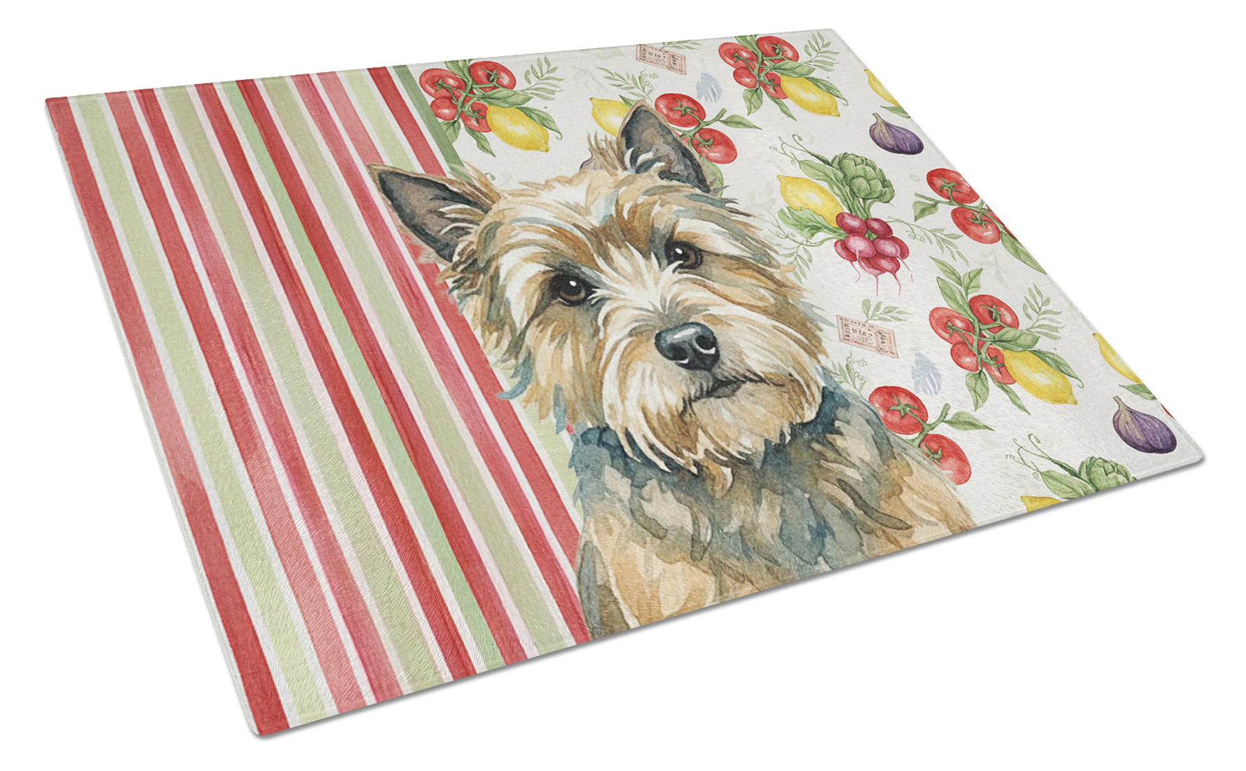 Cairn Terrier Vegetables Cutting Board Tempered Glass Kitchen Cutting Surface, Heat Resistant Chopping, Non-Slip Feet, Food Prep & Serving