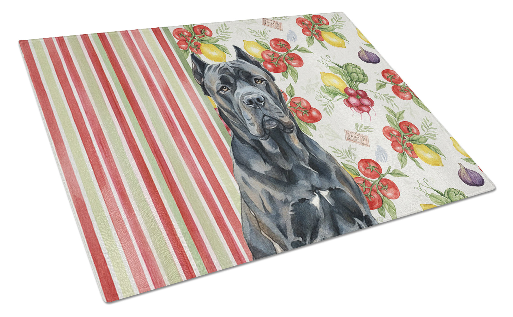 Cane Corso Vegetables Cutting Board Tempered Glass Kitchen Cutting Surface, Heat Resistant Chopping, Non-Slip Feet, Food Prep & Serving