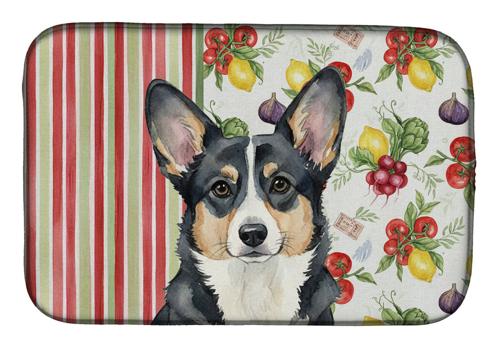 Black and White Cardigan Welsh Corgi Vegetables Dish Drying Mat Absorbent Dish Drying Mat Pad for Kitchen Counter Dish Drainer Mat for Countertop, 14 x 21", Multicolor