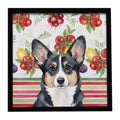 Black and White Cardigan Welsh Corgi Vegetables Framed Metal Print Bathroom, Kitchen, Office, Home Decor Wall Art Ready to Hang, Square, 8X8
