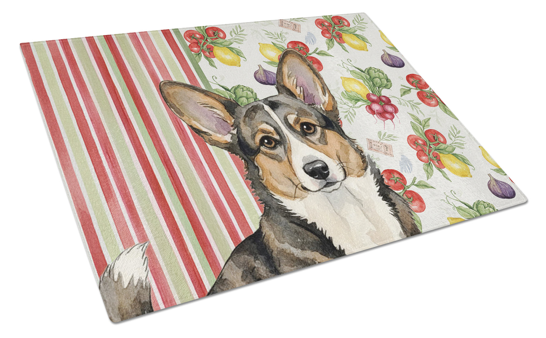 Brindle Cardigan Welsh Corgi Vegetables Cutting Board Tempered Glass Kitchen Cutting Surface, Heat Resistant Chopping, Non-Slip Feet, Food Prep & Serving