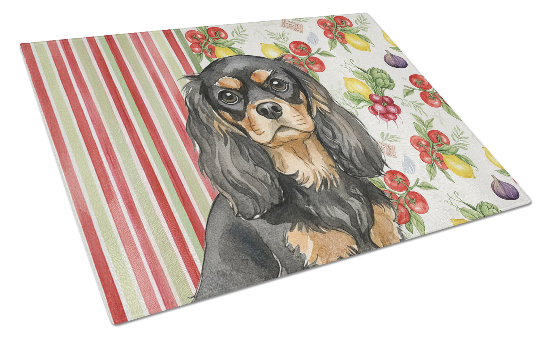 Black and Tan Cavalier Spaniel Vegetables Cutting Board Tempered Glass Kitchen Cutting Surface, Heat Resistant Chopping, Non-Slip Feet, Food Prep & Serving