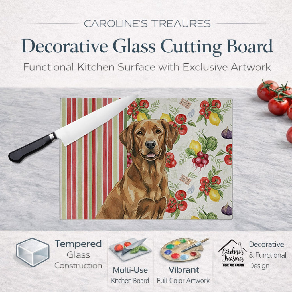 Chesapeake Bay Retriever Vegetables Cutting Board Tempered Glass Kitchen Cutting Surface, Heat Resistant Chopping, Non-Slip Feet, Food Prep & Serving