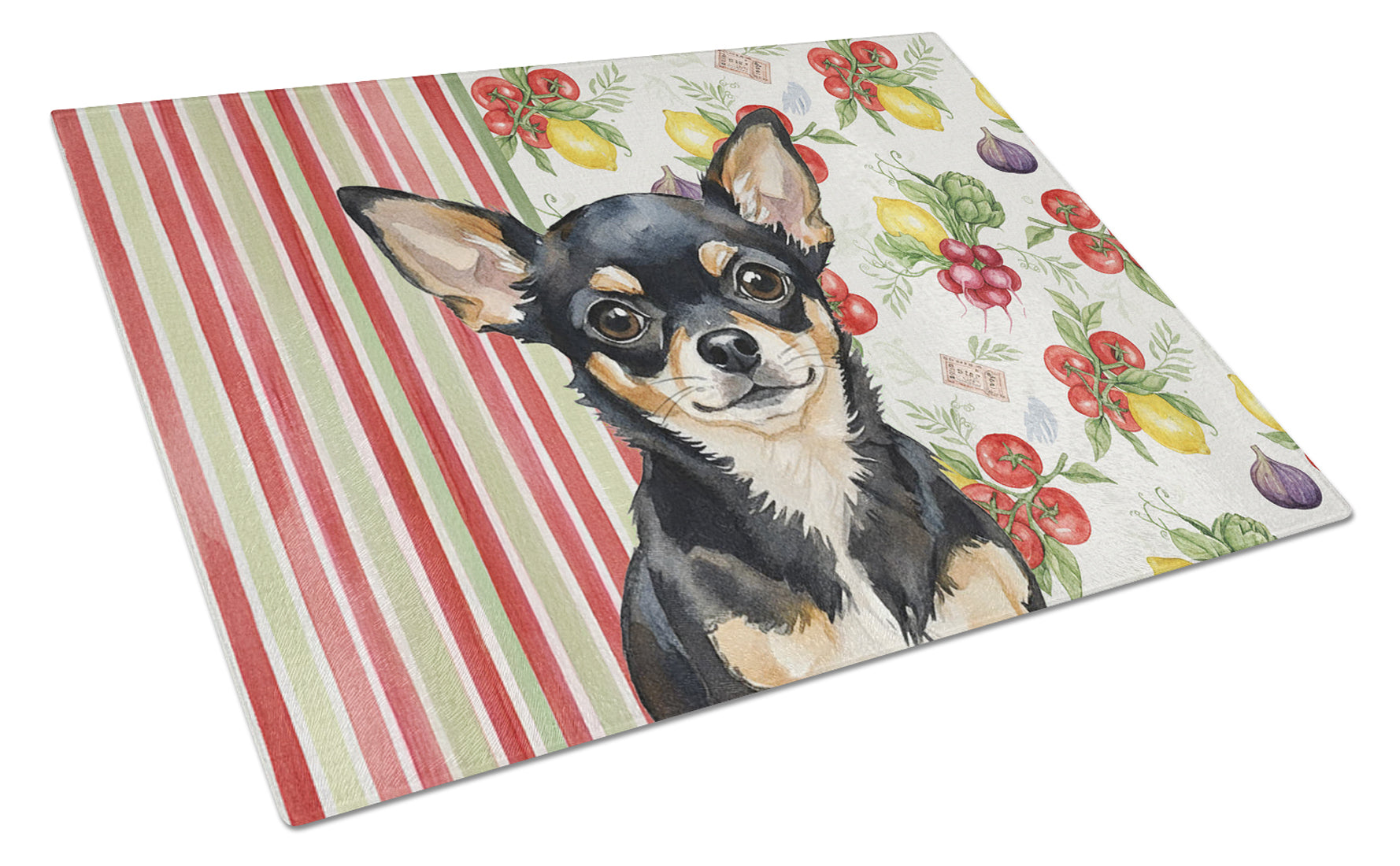 Black and Tan Chihuahua Vegetables Cutting Board Tempered Glass Kitchen Cutting Surface, Heat Resistant Chopping, Non-Slip Feet, Food Prep & Serving