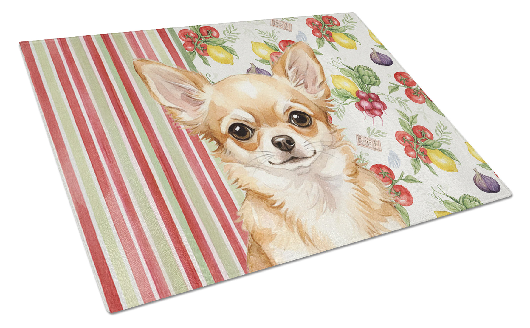 Fawn Chihuahua Vegetables Cutting Board Tempered Glass Kitchen Cutting Surface, Heat Resistant Chopping, Non-Slip Feet, Food Prep & Serving