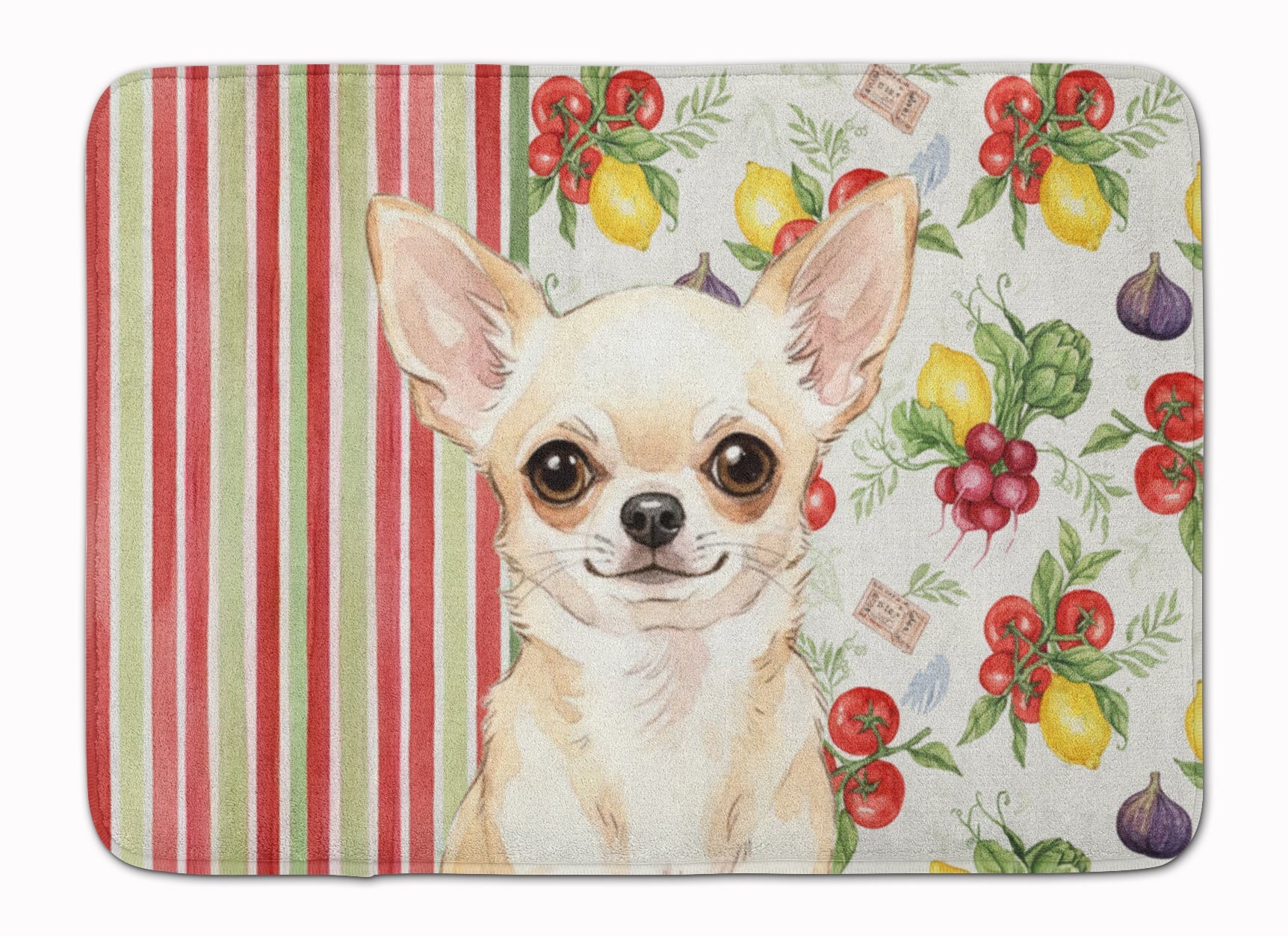 Cream Chihuahua Vegetables Memory Foam Kitchen Mat Machine Washable Anti-Fatigue Cushion Comfort Bath or Kitchen Rug
