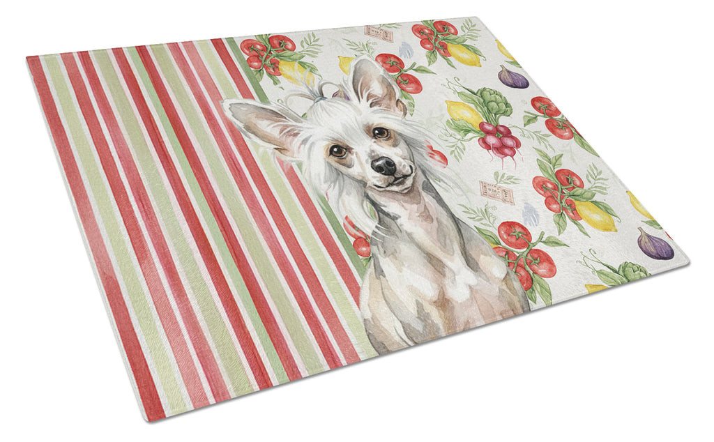 Hairless Mottled Pattern Chinese Crested Vegetables Cutting Board Tempered Glass Kitchen Cutting Surface, Heat Resistant Chopping, Non-Slip Feet, Food Prep & Serving
