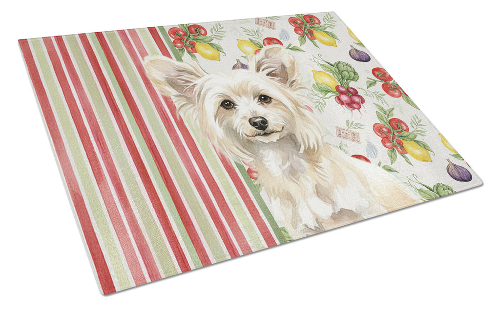 Powderpuff Chinese Crested Vegetables Cutting Board Tempered Glass Kitchen Cutting Surface, Heat Resistant Chopping, Non-Slip Feet, Food Prep & Serving