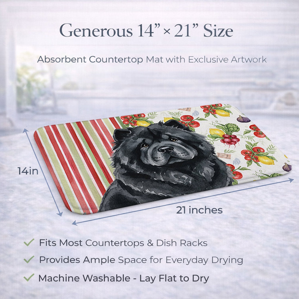 Black Chow Chow Vegetables Dish Drying Mat Absorbent Dish Drying Mat Pad for Kitchen Counter Dish Drainer Mat for Countertop, 14 x 21", Multicolor