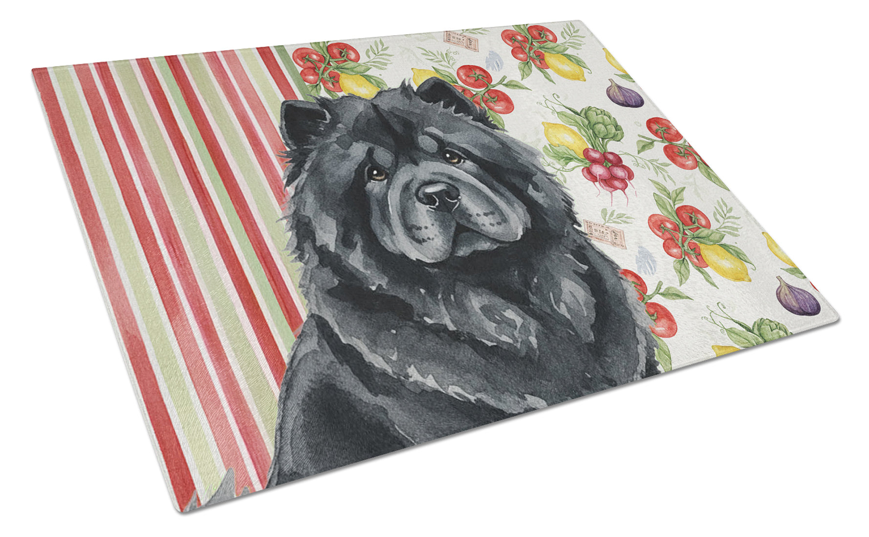 Black Chow Chow Vegetables Cutting Board Tempered Glass Kitchen Cutting Surface, Heat Resistant Chopping, Non-Slip Feet, Food Prep & Serving