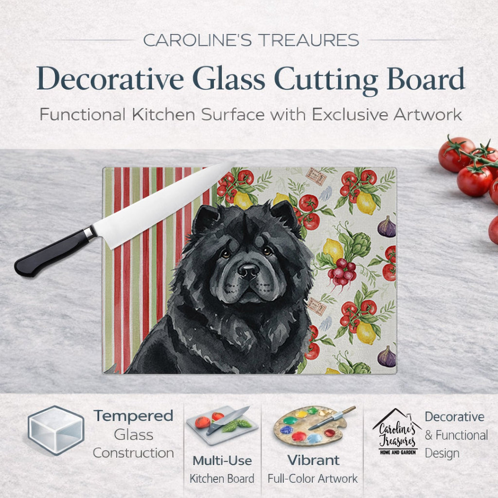 Black Chow Chow Vegetables Cutting Board Tempered Glass Kitchen Cutting Surface, Heat Resistant Chopping, Non-Slip Feet, Food Prep & Serving