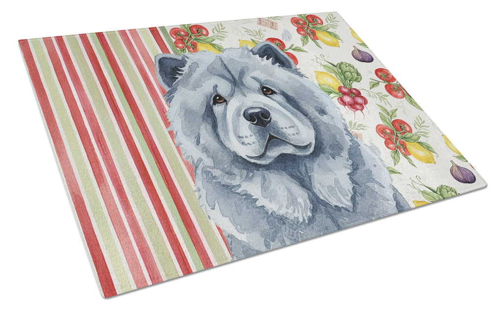 Blue Chow Chow Vegetables Cutting Board Tempered Glass Kitchen Cutting Surface, Heat Resistant Chopping, Non-Slip Feet, Food Prep & Serving