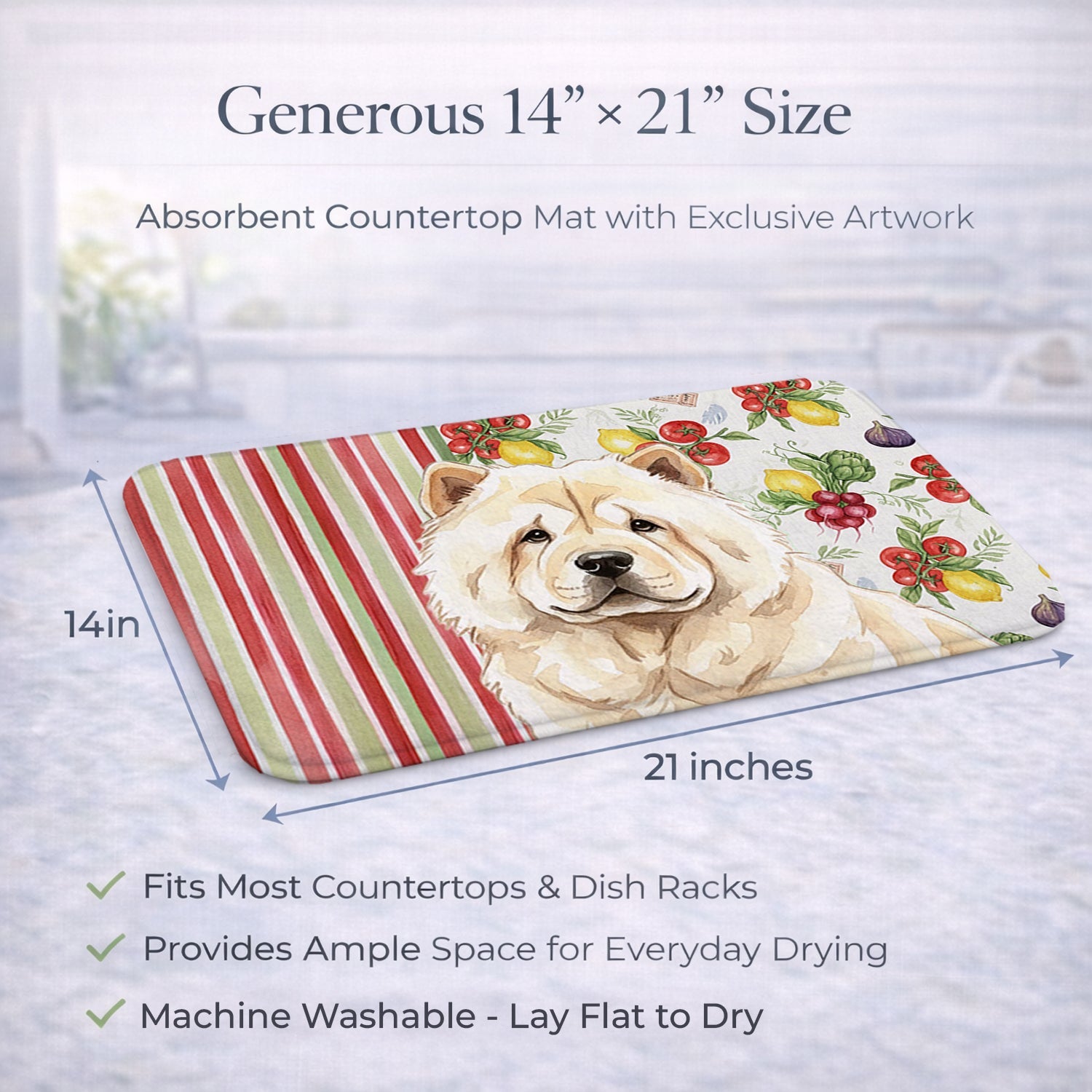Cream Chow Chow Vegetables Dish Drying Mat Absorbent Dish Drying Mat Pad for Kitchen Counter Dish Drainer Mat for Countertop, 14 x 21", Multicolor