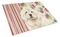 Cream Chow Chow Vegetables Cutting Board Tempered Glass Kitchen Cutting Surface, Heat Resistant Chopping, Non-Slip Feet, Food Prep & Serving