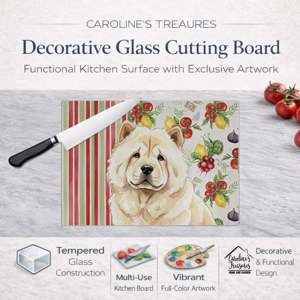 Cream Chow Chow Vegetables Cutting Board Tempered Glass Kitchen Cutting Surface, Heat Resistant Chopping, Non-Slip Feet, Food Prep & Serving