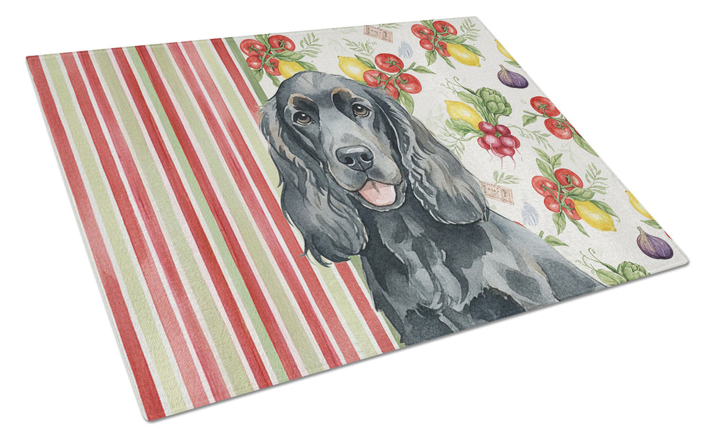 Black Cocker Spaniel Vegetables Cutting Board Tempered Glass Kitchen Cutting Surface, Heat Resistant Chopping, Non-Slip Feet, Food Prep & Serving