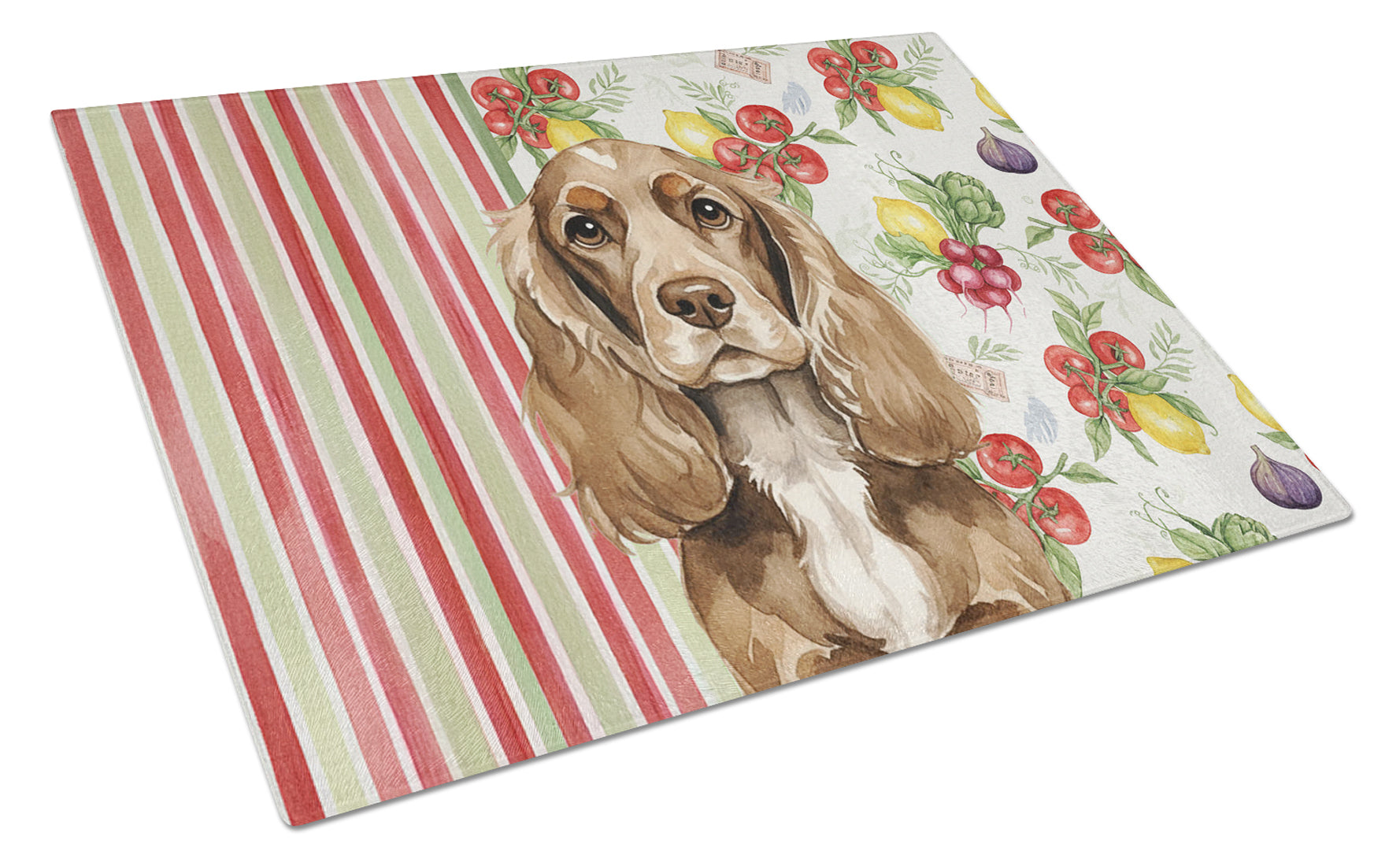 Chocolate Cocker Spaniel Vegetables Cutting Board Tempered Glass Kitchen Cutting Surface, Heat Resistant Chopping, Non-Slip Feet, Food Prep & Serving