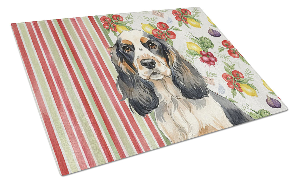 Parti Cocker Spaniel Vegetables Cutting Board Tempered Glass Kitchen Cutting Surface, Heat Resistant Chopping, Non-Slip Feet, Food Prep & Serving