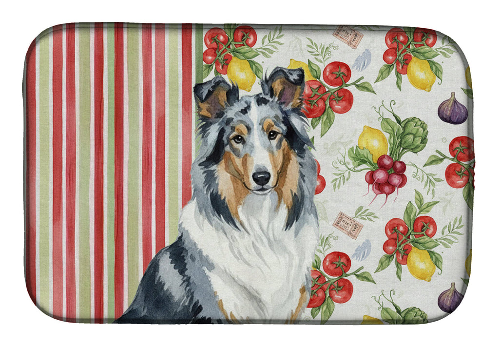 Blue Merle Collie Vegetables Dish Drying Mat Absorbent Dish Drying Mat Pad for Kitchen Counter Dish Drainer Mat for Countertop, 14 x 21", Multicolor