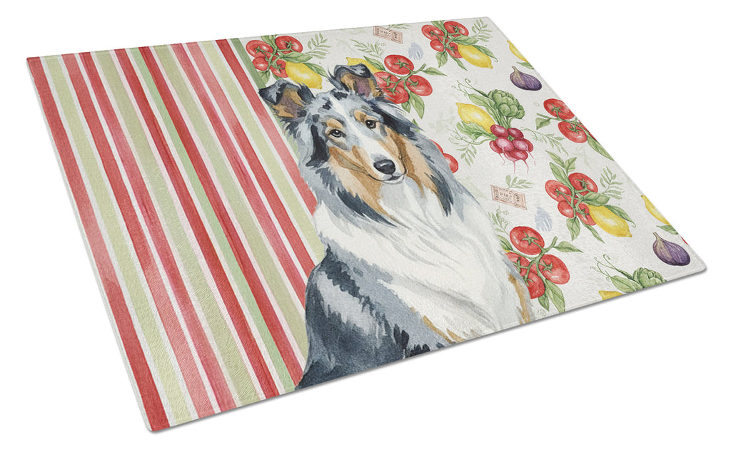 Blue Merle Collie Vegetables Cutting Board Tempered Glass Kitchen Cutting Surface, Heat Resistant Chopping, Non-Slip Feet, Food Prep & Serving