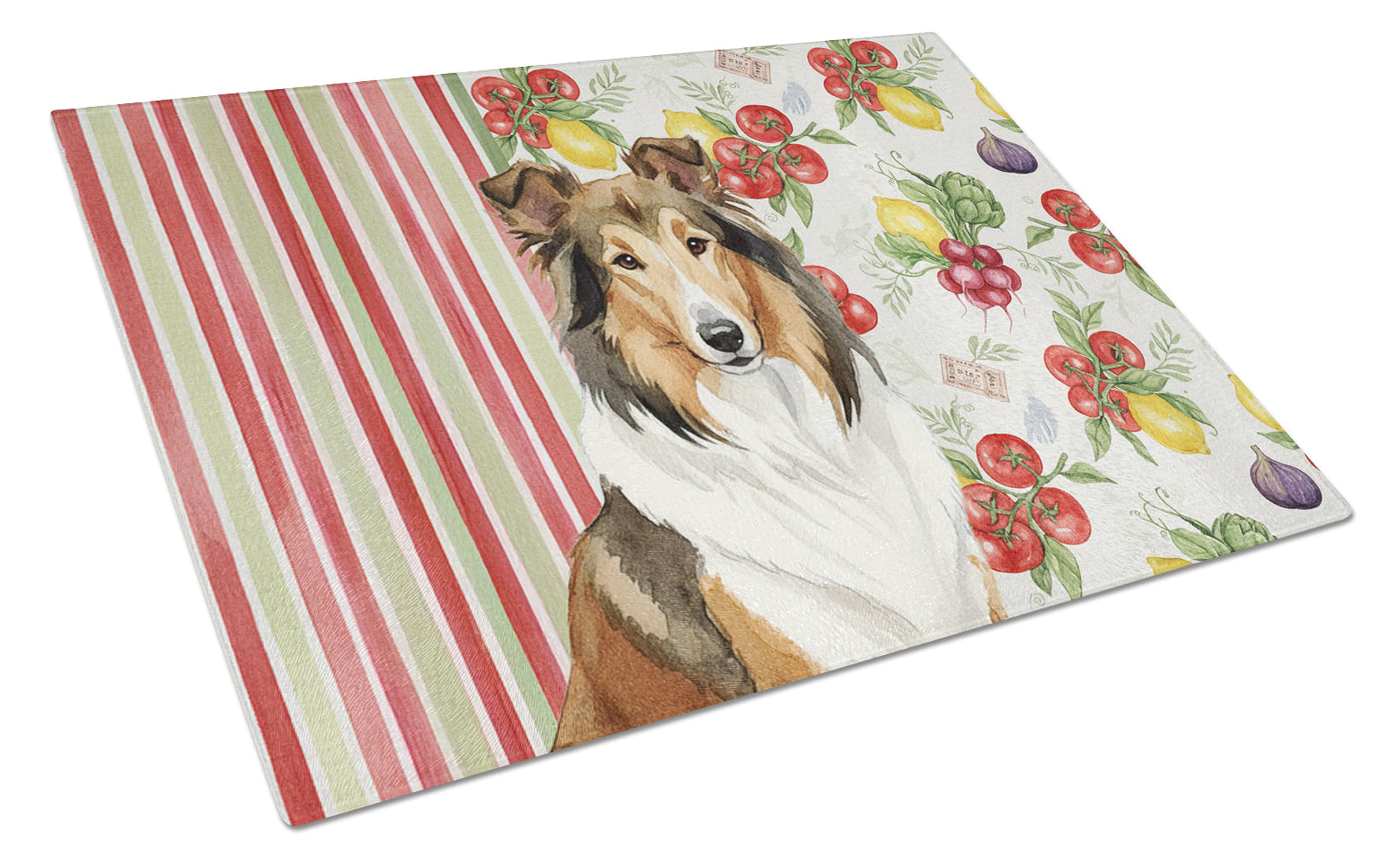 Sable Collie Vegetables Cutting Board Tempered Glass Kitchen Cutting Surface, Heat Resistant Chopping, Non-Slip Feet, Food Prep & Serving