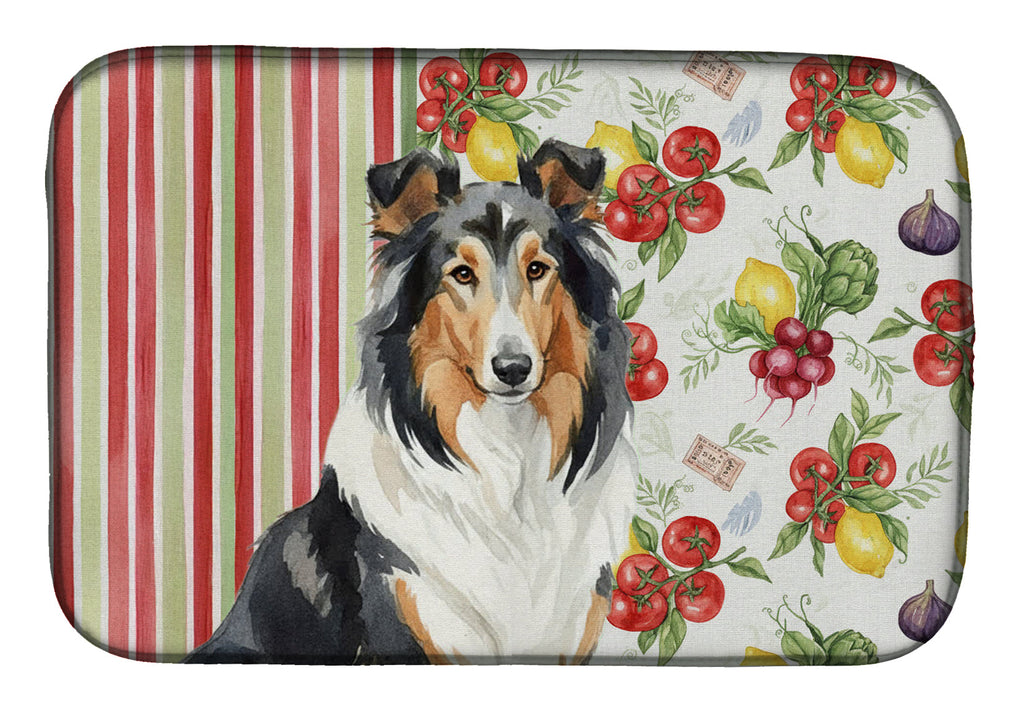 Tricolor Collie Vegetables Dish Drying Mat Absorbent Dish Drying Mat Pad for Kitchen Counter Dish Drainer Mat for Countertop, 14 x 21", Multicolor