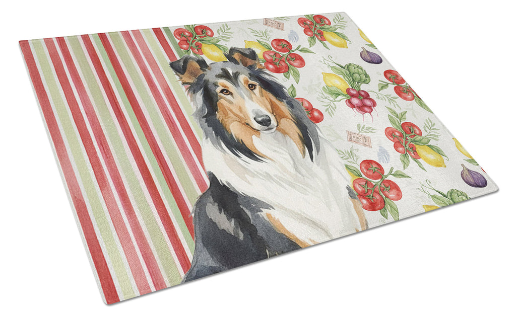 Tricolor Collie Vegetables Cutting Board Tempered Glass Kitchen Cutting Surface, Heat Resistant Chopping, Non-Slip Feet, Food Prep & Serving
