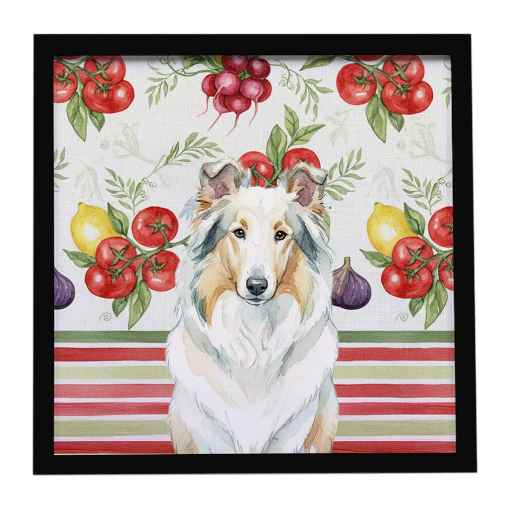White Collie Vegetables Framed Metal Print Bathroom, Kitchen, Office, Home Decor Wall Art Ready to Hang, Square, 8X8