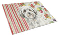White with Gray Coton de Tulear Vegetables Cutting Board Tempered Glass Kitchen Cutting Surface, Heat Resistant Chopping, Non-Slip Feet, Food Prep & Serving