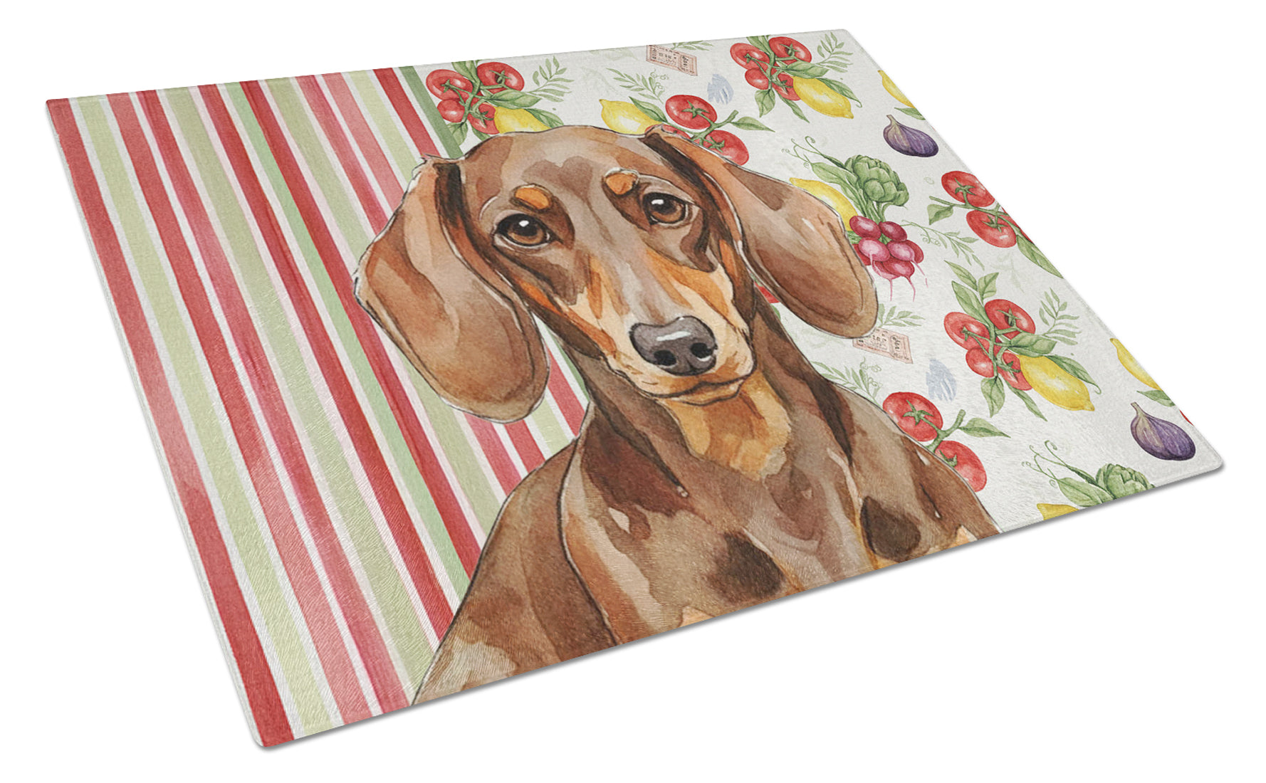 Chocolate and Tan Dachshund Vegetables Cutting Board Tempered Glass Kitchen Cutting Surface, Heat Resistant Chopping, Non-Slip Feet, Food Prep & Serving