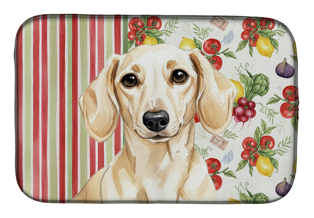 Cream Dachshund Vegetables Dish Drying Mat Absorbent Dish Drying Mat Pad for Kitchen Counter Dish Drainer Mat for Countertop, 14 x 21", Multicolor