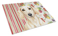 Cream Dachshund Vegetables Cutting Board Tempered Glass Kitchen Cutting Surface, Heat Resistant Chopping, Non-Slip Feet, Food Prep & Serving