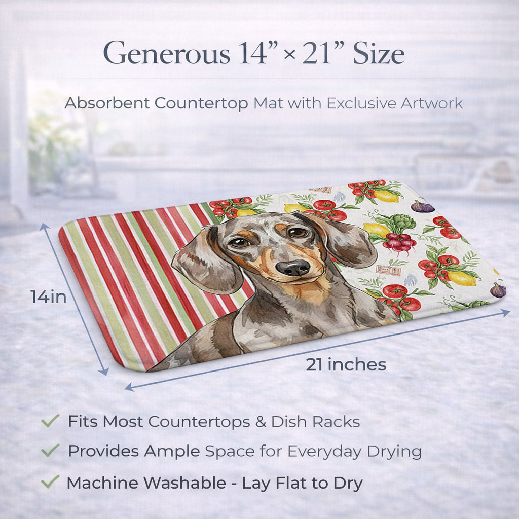 Dapple Dachshund Vegetables Dish Drying Mat Absorbent Dish Drying Mat Pad for Kitchen Counter Dish Drainer Mat for Countertop, 14 x 21", Multicolor