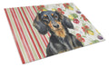 Longhaired Black and Tan Dachshund Vegetables Cutting Board Tempered Glass Kitchen Cutting Surface, Heat Resistant Chopping, Non-Slip Feet, Food Prep & Serving