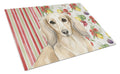 Longhaired Cream Dachshund Vegetables Cutting Board Tempered Glass Kitchen Cutting Surface, Heat Resistant Chopping, Non-Slip Feet, Food Prep & Serving