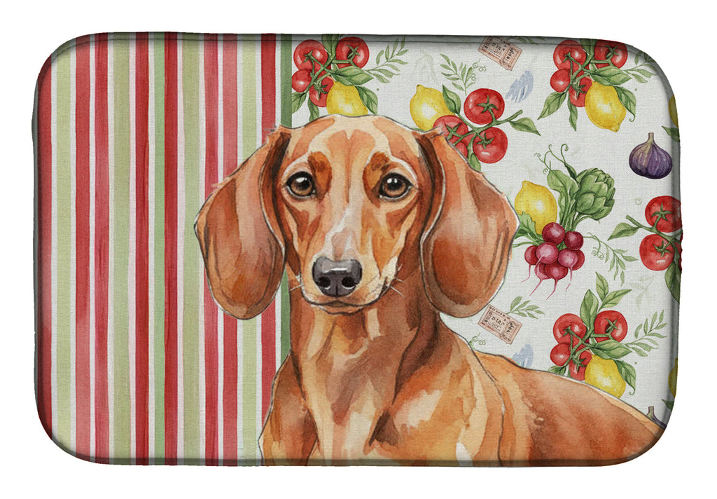 Red Brown Dachshund Vegetables Dish Drying Mat Absorbent Dish Drying Mat Pad for Kitchen Counter Dish Drainer Mat for Countertop, 14 x 21", Multicolor