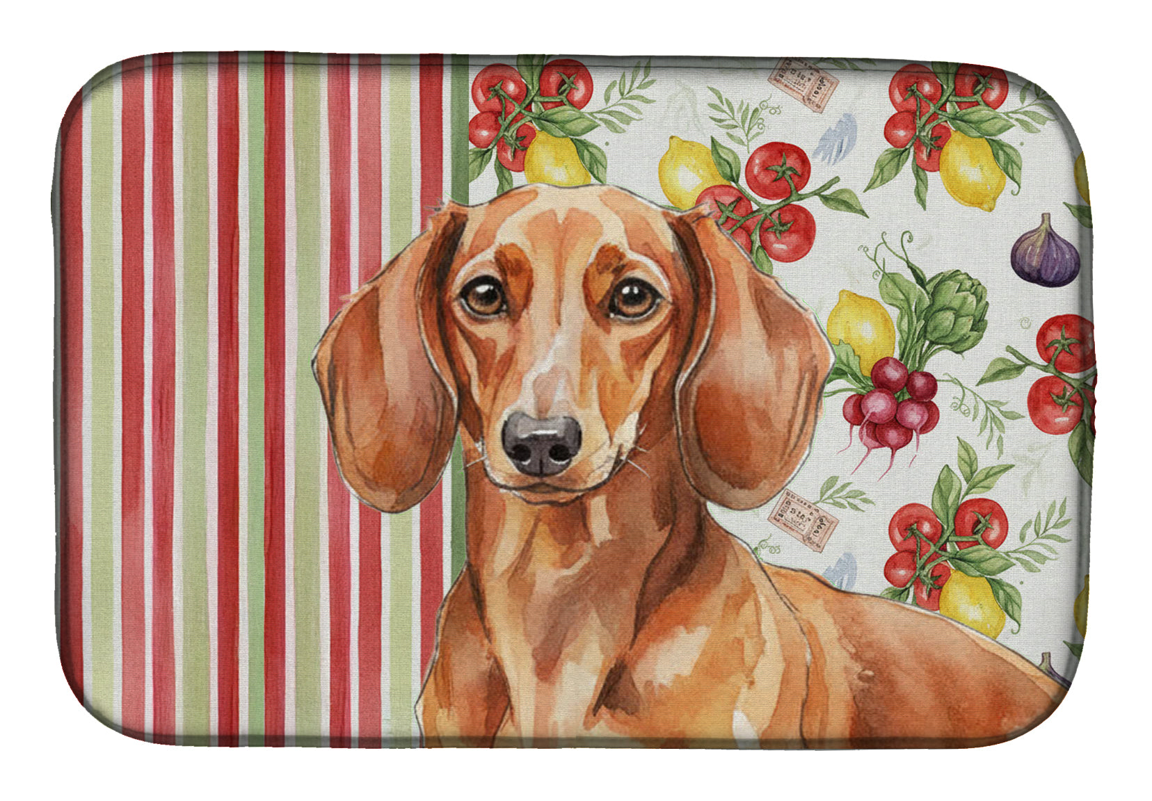 Red Brown Dachshund Vegetables Dish Drying Mat Absorbent Dish Drying Mat Pad for Kitchen Counter Dish Drainer Mat for Countertop, 14 x 21", Multicolor