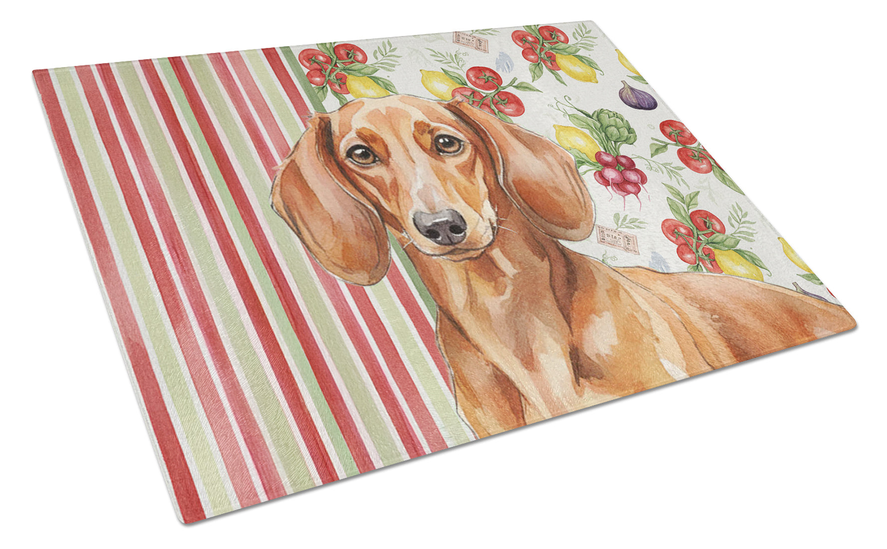 Red Brown Dachshund Vegetables Cutting Board Tempered Glass Kitchen Cutting Surface, Heat Resistant Chopping, Non-Slip Feet, Food Prep & Serving