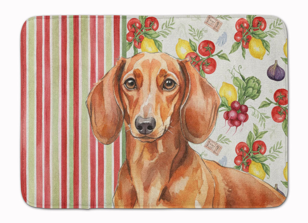 Red Brown Dachshund Vegetables Memory Foam Kitchen Mat Machine Washable Anti-Fatigue Cushion Comfort Bath or Kitchen Rug