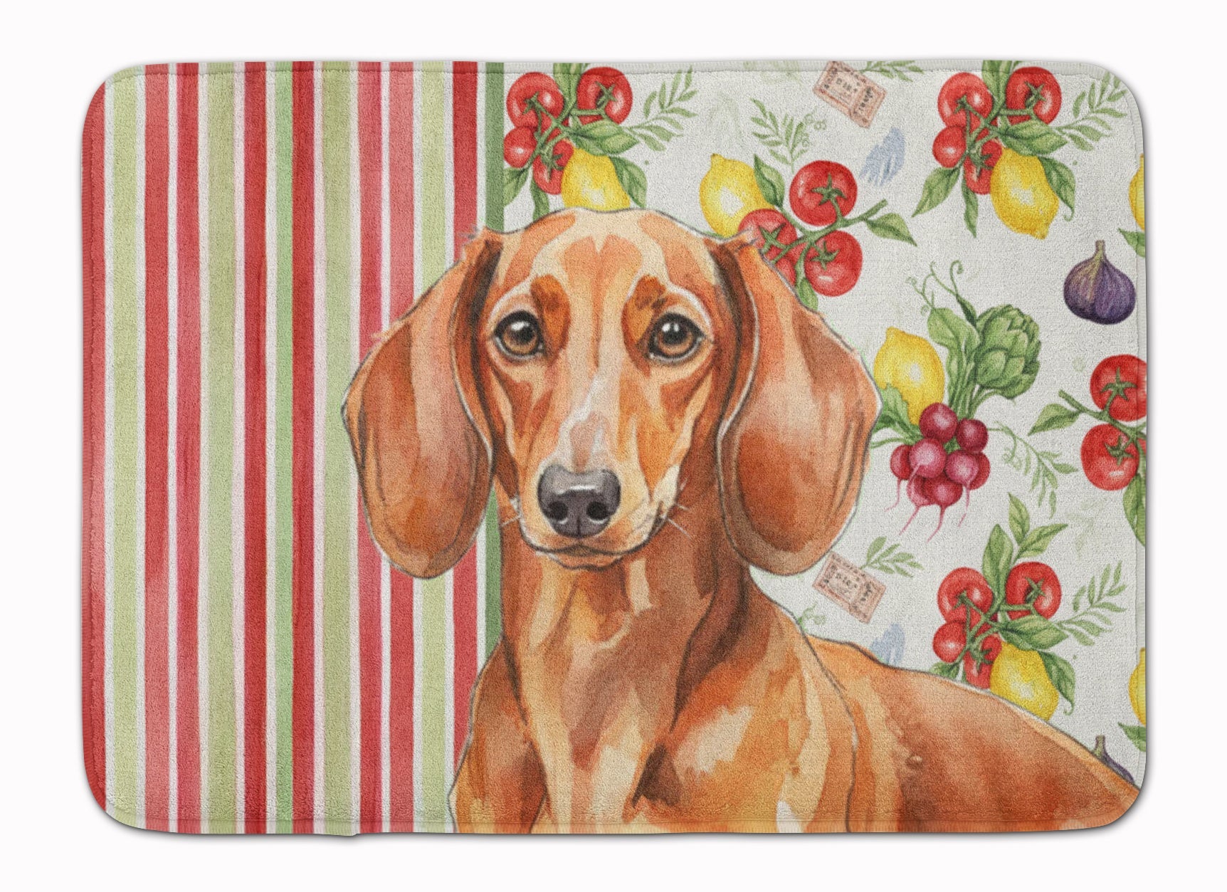 Red Brown Dachshund Vegetables Memory Foam Kitchen Mat Machine Washable Anti-Fatigue Cushion Comfort Bath or Kitchen Rug