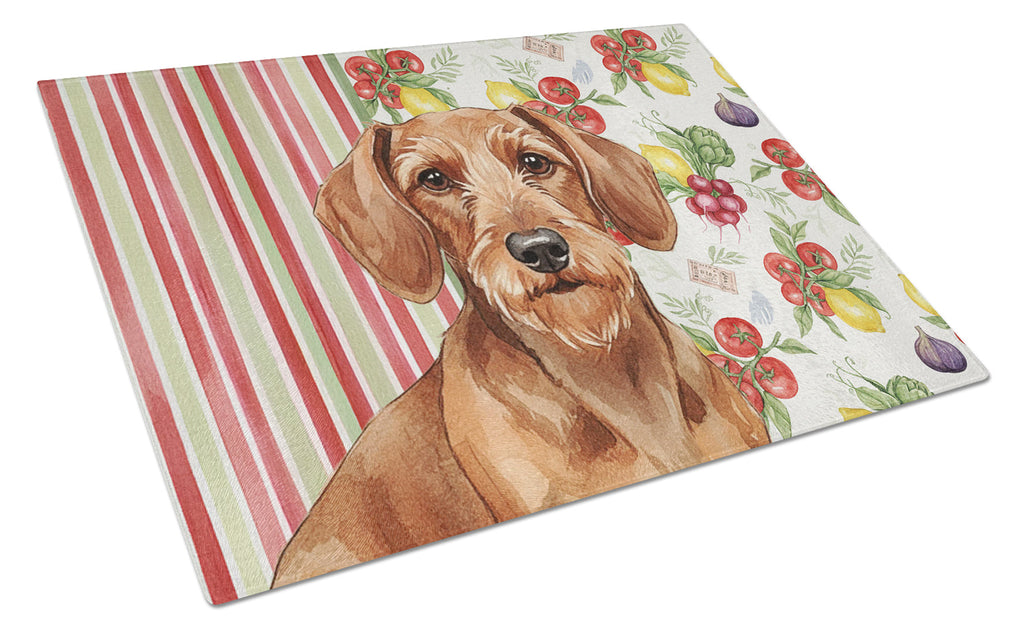 Wirehaired Red Dachshund Vegetables Cutting Board Tempered Glass Kitchen Cutting Surface, Heat Resistant Chopping, Non-Slip Feet, Food Prep & Serving