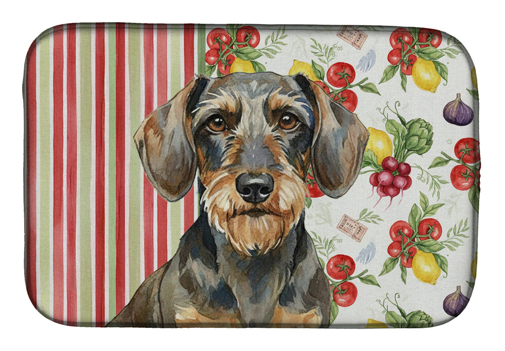 Wirehaired Wild Boar Dachshund Vegetables Dish Drying Mat Absorbent Dish Drying Mat Pad for Kitchen Counter Dish Drainer Mat for Countertop, 14 x 21", Multicolor
